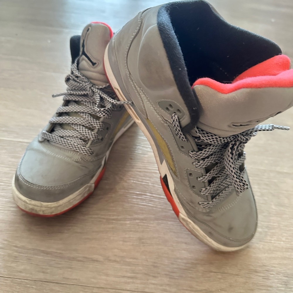 Jordan Gray and Red High-Top Sneakers